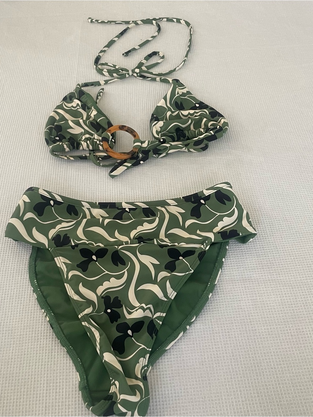 Montce 3 Piece Bikini Set XS/S Green Print w/ Matching Pareo Cover Up - Picture 3 of 8